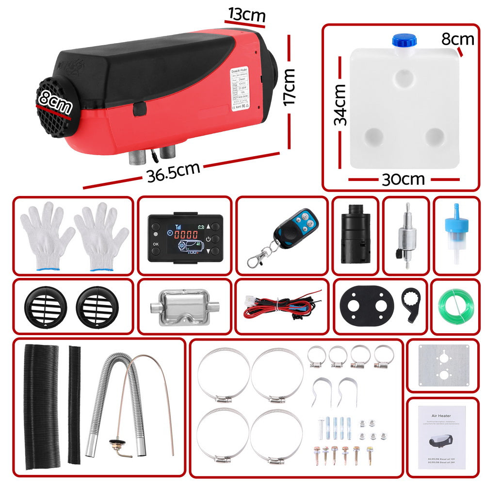 12V 5KW Diesel Heater with Remote Control LCD Display 8L Fuel Tank Quick Heat