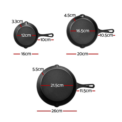 5-star chef Non Stick Frying Pan Cast Iron 3PCS