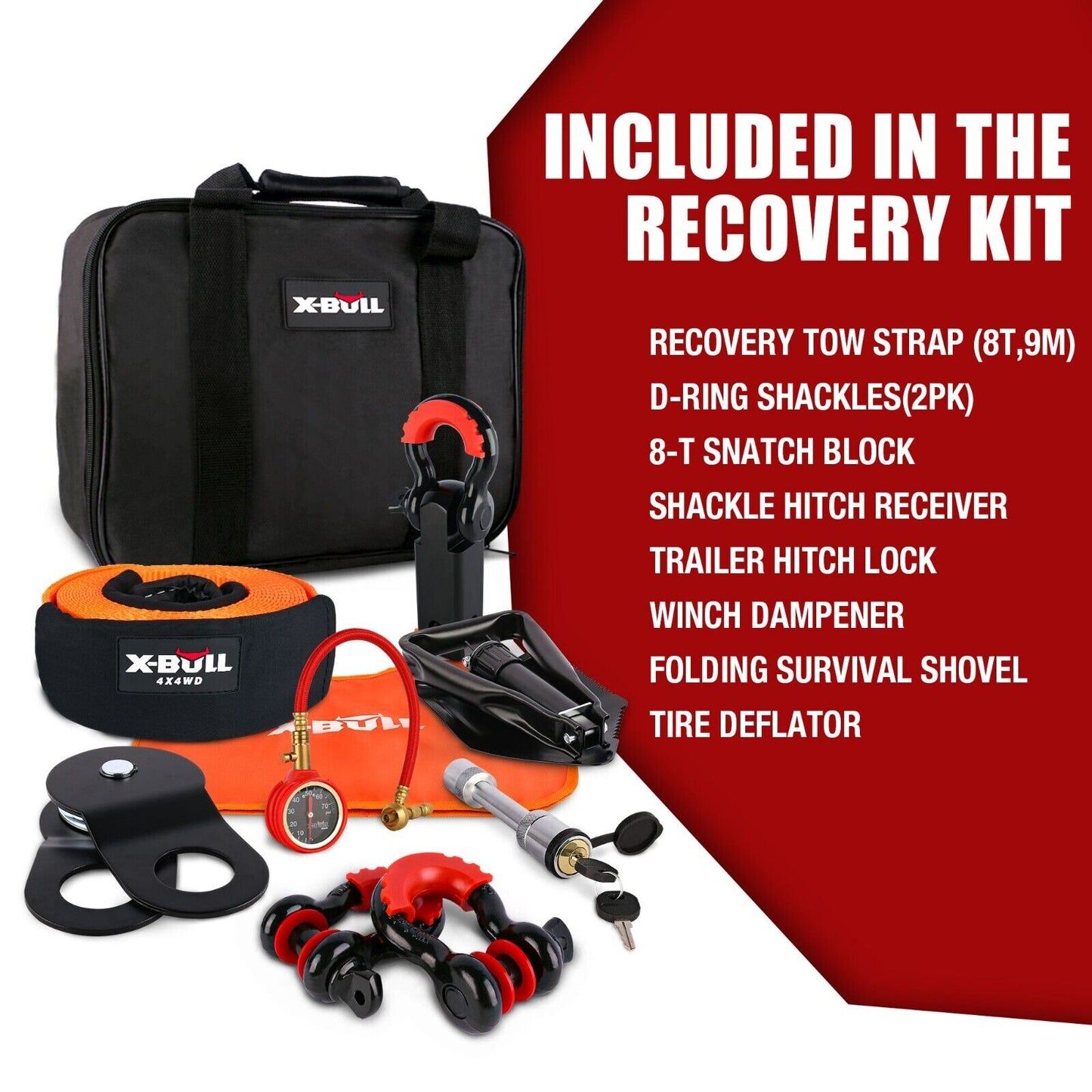 X-BULL Winch Recovery Kit 13PCS Recovery tracks /Snatch Strap Off Road 4X4