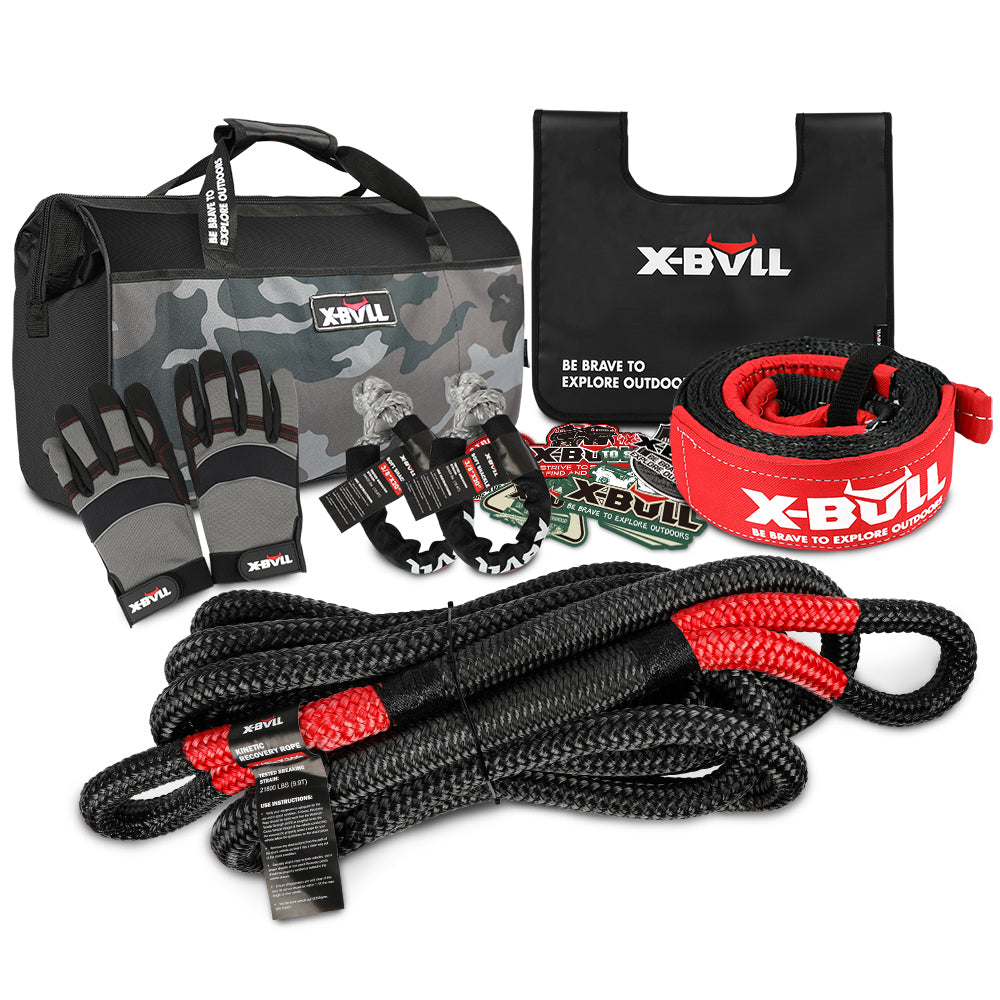 X-BULL 4X4 Recovery Kit Kinetic Recovery Rope Snatch Strap / 2PCS Recovery Tracks Gen2.0