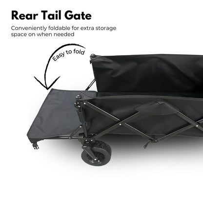 KILIROO Folding Wagon Trolley Cart with Wide Wheels and Rear Tail Gate (Black) KR-CPC-101-RJ