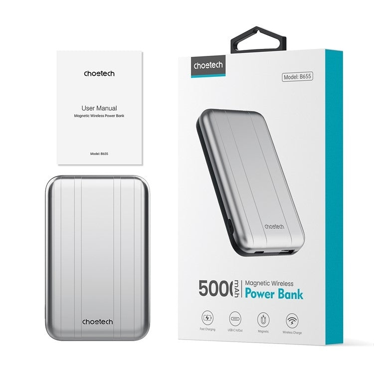 CHOETECH B655-SL 5000mAh Magnetic Wireless Power Bank 10W (Silver)