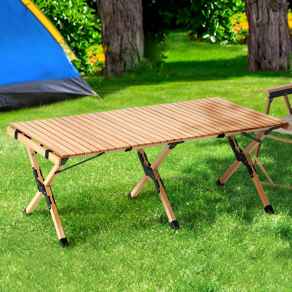 Gardeon Outdoor Furniture Wooden Egg Roll Picnic Table Camping Desk 120CM