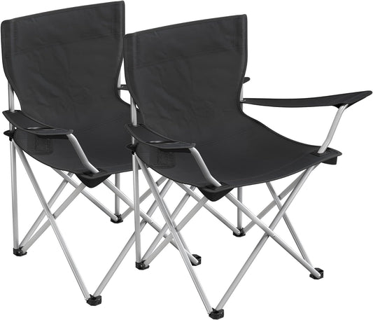 SONGMICS Set of 2 Folding Camping Outdoor Chairs with Armrests and Cup Holders Black GCB01BK